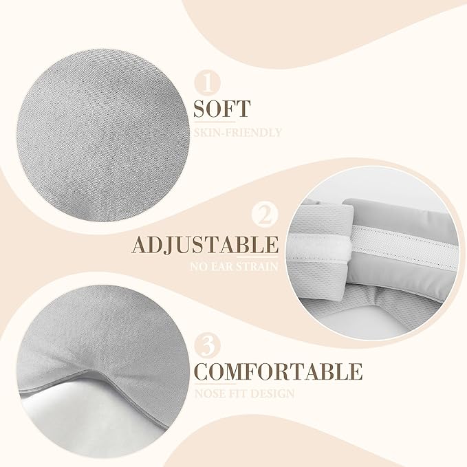 Silk Sleep Mask for Side Sleepers - Mulberry Silk Ultra Soft Light Blocking Eye Covers for Sleeping, Comfortable Eye Cover for Night Sleep Travel Airplane Home Sleepover Gift (Gray)