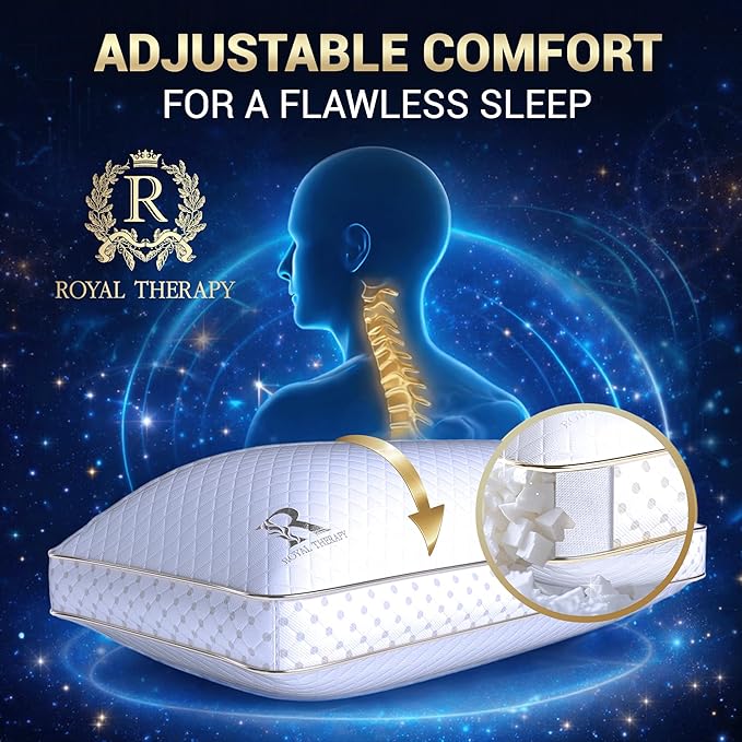Royal Therapy King Memory Foam Pillow, Adjustable Shredded Odor-Free Pillow for Neck & Shoulder Pain Relief, Support for Back, Stomach, Side Sleepers, AirFlowPRO