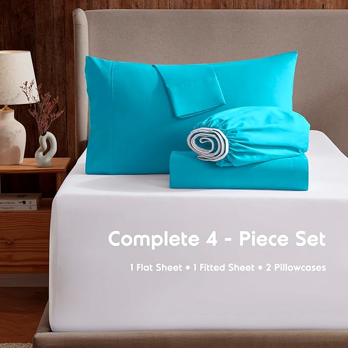 Nestl Extra Deep Twin XL Sheet Set - 4 Piece Breathable & Cooling Sheets - Hotel Luxury Bedding Set w/18-24 Inch Deep Pockets - Easy & Secure Fit - Super Soft, Wrinkle Free & Comfy - Bright Blue