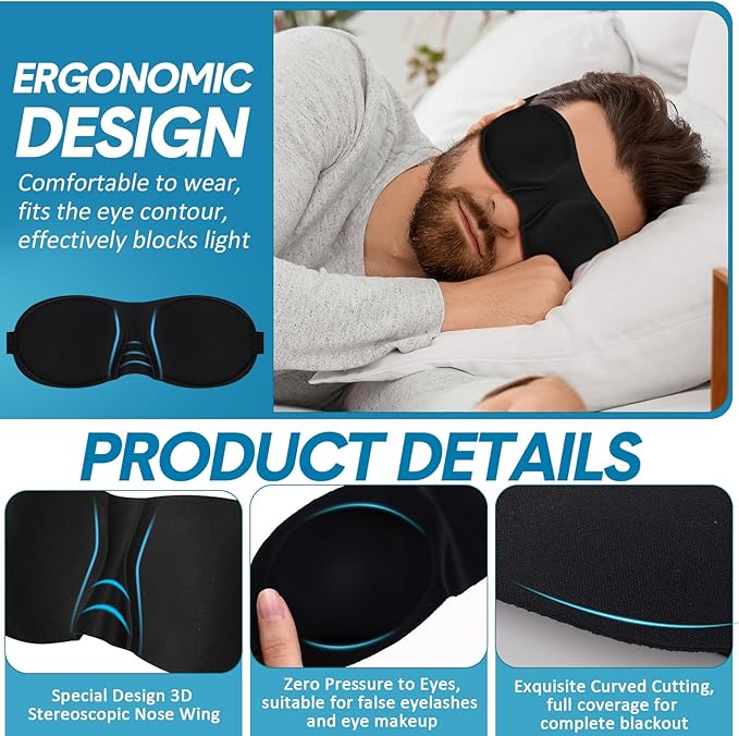 Chicingyou 50 Pack Moisture Chamber Glasses for Dry Eyes, 3D Contoured Sleep Mask for Dry Eyes Soft Black Moisture Goggles Reusable Eye Sleep Eyemask with Adjustable Strap for Men Women