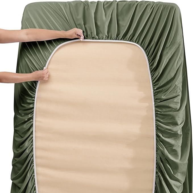 Nestl Twin Size Sheet Set, 4 Piece Extra Deep Pocket (18-24 inches), Microfiber, Hotel Luxury, Soft, Breathable, Wrinkle-Free, Easy to Care, Olive Green