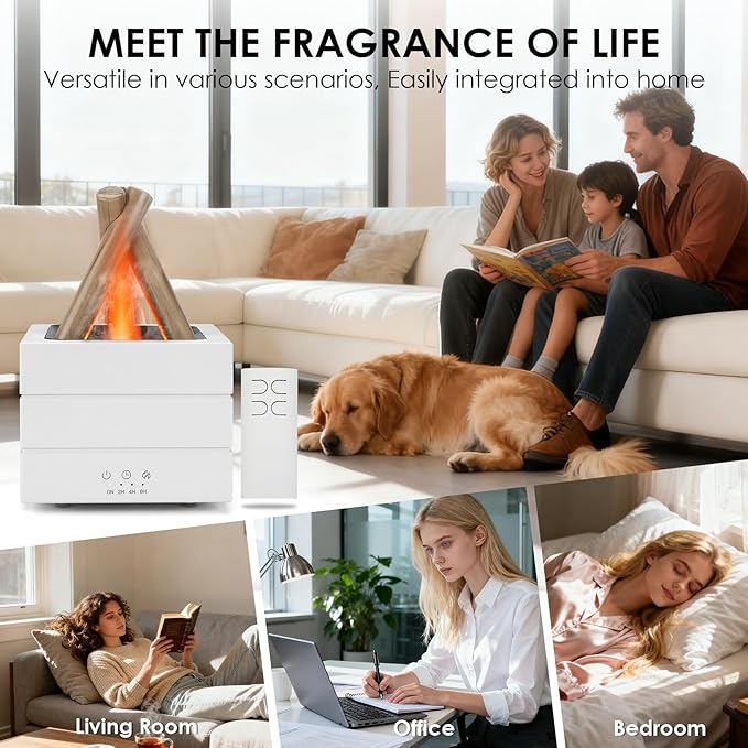 Bonfire Essential Oil Diffuser, 280ml Ultrasonic Flickering Flame Aroma Diffuser with 7 Color LED Lights, Remote & Timer Humidifier, Campfire Diffusers for Bedroom Yoga Home Office Decor Gift