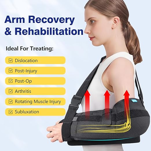 Abducted Shoulder Sling Immobilizer, Padded Rotator Cuff Support Brace with Removable Abduction Pillow and Exercise Ball for Right or Left Arm Pain Relief From Post-Surgery Recovery and Subluxation