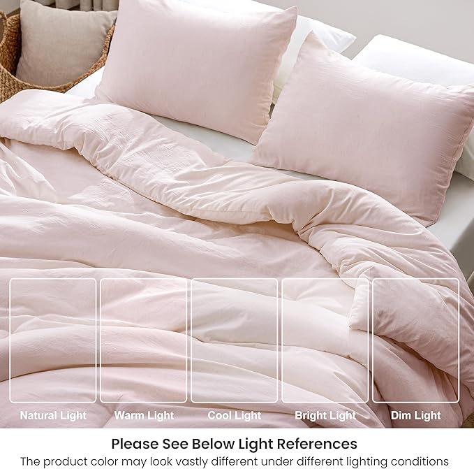 Love's cabin King Size Comforter Set Pink, 3-Piece 90% Polyester 10% Linen Blend Bedding Set, Linen-Look Textured Stripe, Down Alternative All-Season Comforter with Pillow Shams | Soft, Breathable, Lightweight