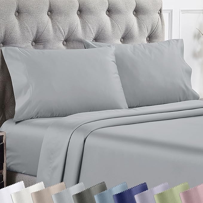 California Design Den Pillow Covers King Size Set of 2-1000 Thread Count Sateen, Soft and Thick 100% Cotton King Size Pillows Cases, Durable - Light Grey