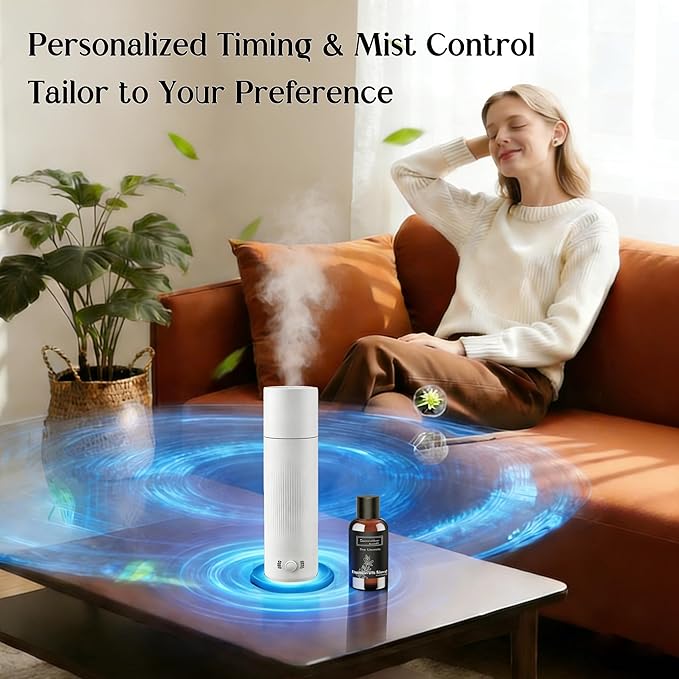 Waterless Essential Oil Diffuser, Scent Air Machine for Home with 4x30ml Hotel Scent Oil Sets, Covers Up to 1000 Sq.Ft, Adjustable Mist & Timer, Hotel and Commercial Use