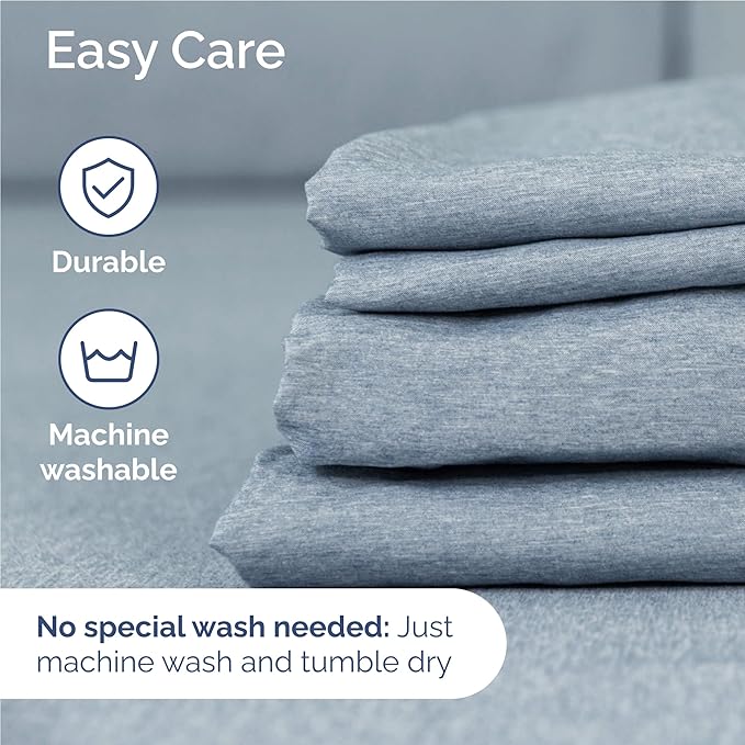 Full 6 Piece Sheet Set - Comfy, Breathable & Cooling - Soft Hotel Luxury Bedding for Women, Men, Kids, Teens and Children - 1 Flat & 1 Fitted Sheet & 4 Pillowcases with Deep Pockets - Heathered Blue