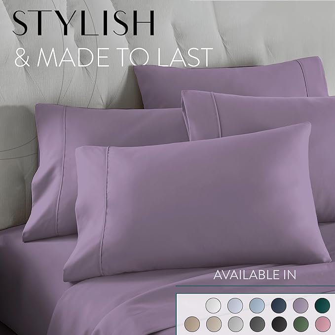 Danjor Linens Twin Bunk Bed Sheets w/ 2 Pillowcases, Lightweight Brushed Microfiber Deep Pockets, 4 Piece Fitted Bedding Sets, Lavender