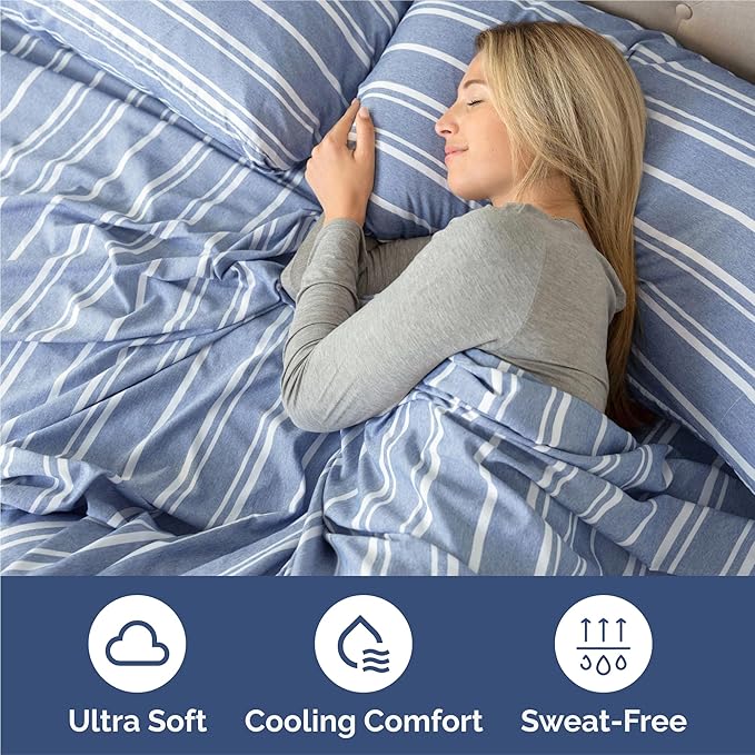 King Size 4 Piece Sheet Set - Comfy Breathable & Cooling Sheets - Hotel Luxury Bed Sheets for Women & Men - Deep Pockets, Easy-Fit, Soft and Wrinkle Free Sheets - Blue Stripes Oeko-Tex Bed Sheet Set