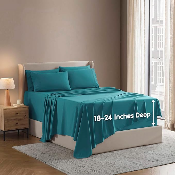 Nestl Extra Deep Twin Sheet Set - 4 Piece Breathable & Cooling Sheets - Hotel Luxury Bedding Set w/18-24 Inch Deep Pockets - Easy & Secure Fit - Super Soft, Wrinkle Free & Comfy - Teal