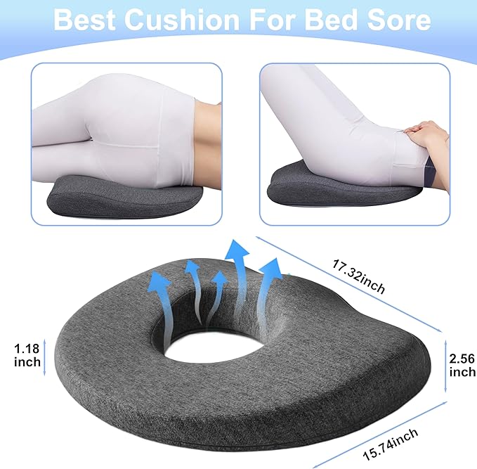 Bed Sore Cushions For Butt, Bedsore Pressure Relief Pillow for Sleeping and Sitting, Donut Pillow Cushion for Bed Sores on Buttocks, O Shaped Opening Tailbone Pillow, Butt Pillows For Sitting Tailbone