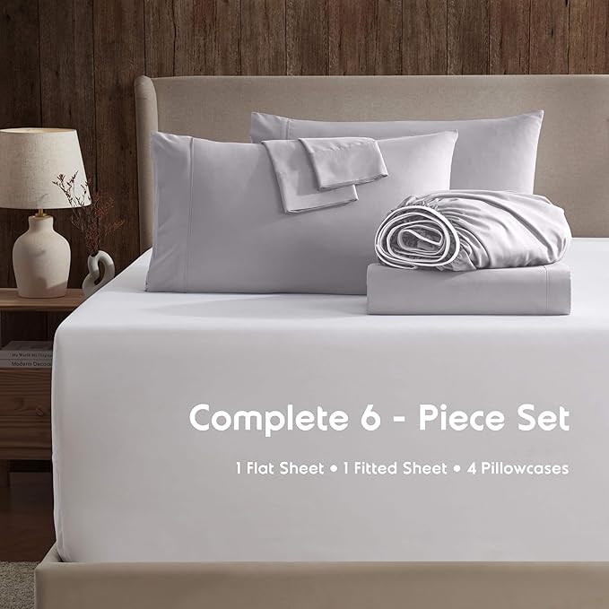 Nestl Extra Deep King Sheet Set - 6 Piece Breathable & Cooling Sheets - Hotel Luxury Bedding Set w/18-24 Inch Deep Pockets - Easy & Secure Fit - Super Soft, Wrinkle Free & Comfy - Gray Lavender