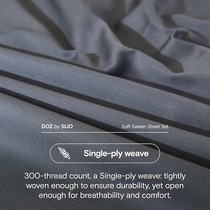 DOZ 100% Long Staple Cotton Duvet Cover Set, Soft Sateen Weave Cotton, Smooth, Breathable, Hotel Comfort, 90"x90", 8 Loops, 3pc – 2 Pillowcases 1 Duvet Cover (Storm, Full/Queen)