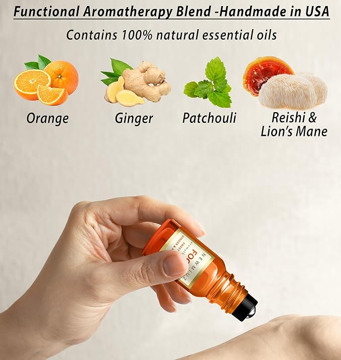 Focus Roll On Essential Oil Concentration Memory Attention Orange Ginger Patchouli Functional Aromatherapy Stick Self Care Study Gift Stocking Stuffer