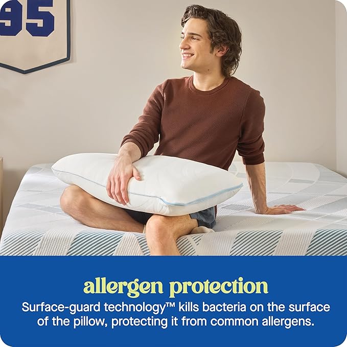 Sealy Dreamlife Queen Size Memory Foam Cooling Pillow with Surface Guard Technology, Removable Machine-Washable Cover, 1 Year Limited Warranty, White (2 Pack)