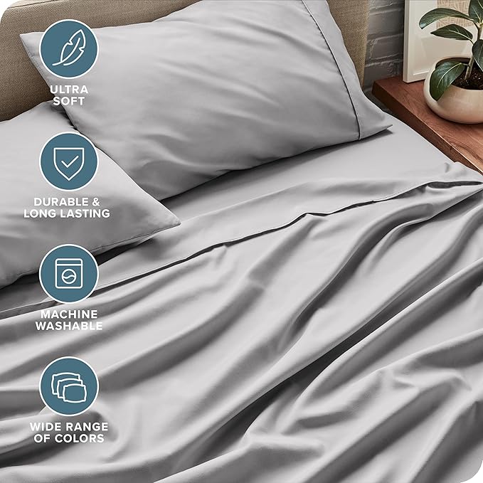 Bare Home Split King Sheet Set - 1800 Ultra-Soft Microfiber Bed Sheets - Double Brushed - Deep Pockets - Easy Fit - 5 Piece Set - Bedding Sheets & Pillowcases (Split King, Light Grey)
