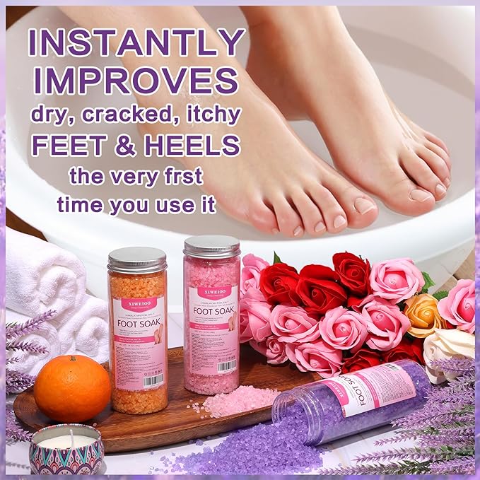 3 Pack Foot Soak Salts Kit Epsom Salt - Himalayan Pink Salt - Dead Sea Salt - Foot spa Care Best for Good Sleep Essential Oils Tea Tree Oi Lavender Rose for Women