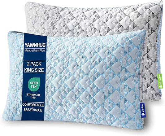 Adjustable Shredded Memory Foam Pillows: Cooling Bed Pillows for Sleeping, King Size Set of 2, Customizable Loft & Firm Support for Side Back Stomach Sleepers