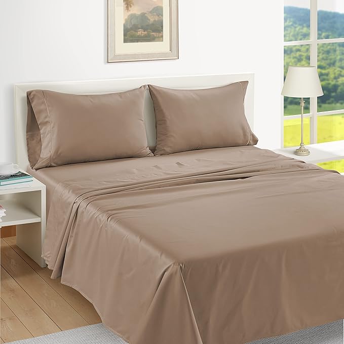 LANE LINEN Pillow Case Covers King Set of 2 100% Egyptian Cotton Sateen Soft Cool & Smooth Cases - Taupe