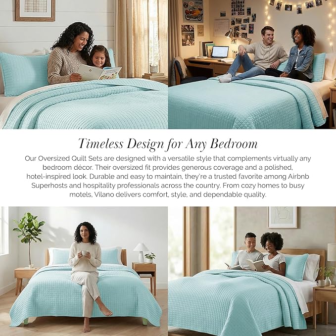 Southshore Fine Living, Inc. Oversized King Quilt Bedding Set, Microfiber Comforter Blue, Pet Hair Resistant Bedding California King Size Quilt Coverlet Bedspread Set with 2 Shams, Sky Blue Quilts