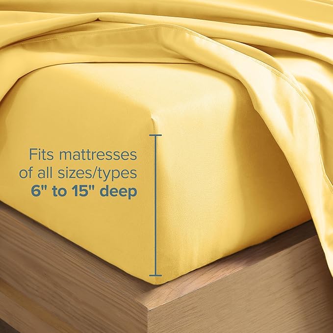 Bare Home Hotel Luxury Twin XL Sheet Set, Extra Soft - 4 Piece Set - Deep Pockets - Easy Fit - Cooling & Breathable - Wrinkle, Fade, Stain Resistant - Includes 2 Pillowcases (Twin XL, Lemon Drop)