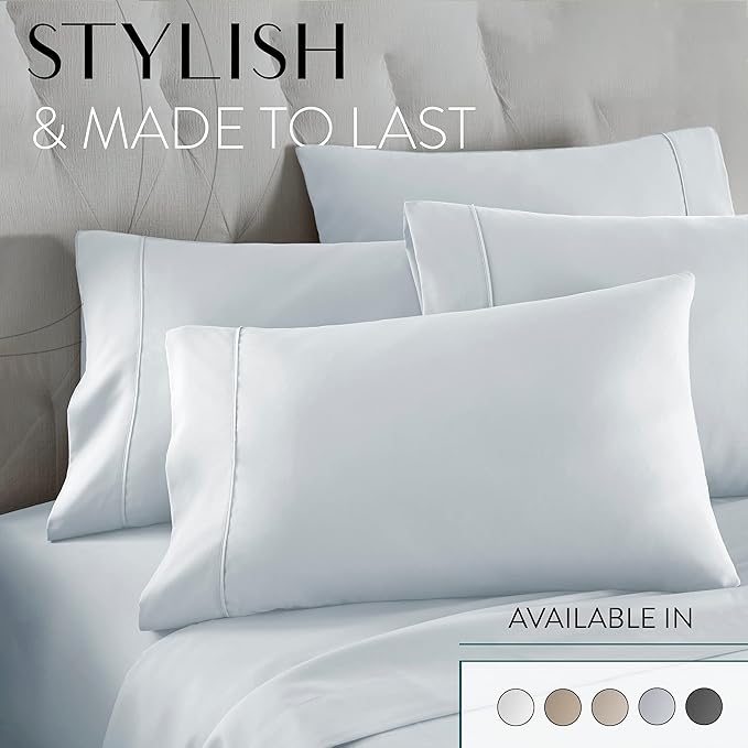 Danjor Linens Bed Sheet Set Full Size for Teens, Hotel Premium Sheets with 4 Pillowcases, Lightweight Brushed Microfiber Deep Pockets, Breathable Cooling 6 Piece Bedding Sets, Ice Blue