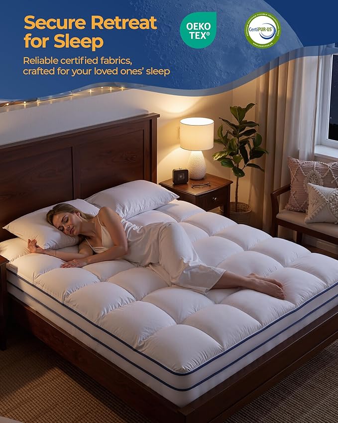 KAYFIA Cal King Mattress Topper,Extra Thick Mattress Pad Cover for Deep Sleep,3D+7D Snow Down Alternative Fill Overfilled Plush Pillow Top with 8-23 Inch Deep Pocket-White