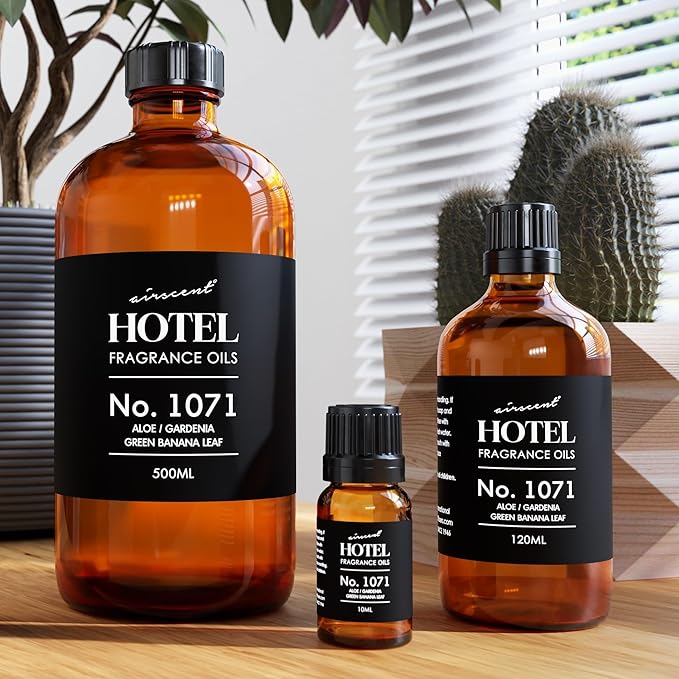 AirScent Hotel Diffuser Oil No. 1071 - Aloe, Gardenia, Green Banana Leaf - Premium Fragrance Oil for Ultrasonic and Waterless Diffusers and Crafting - 30 mL, 1 fl oz Glass Dropper Bottle