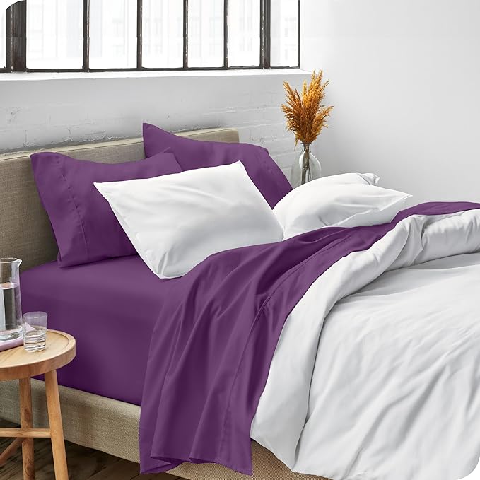 Bare Home Split King Sheet Set - 1800 Ultra-Soft Microfiber Bed Sheets - Double Brushed - Deep Pockets - Easy Fit - 5 Piece Set - Bedding Sheets & Pillowcases (Split King, Plum)