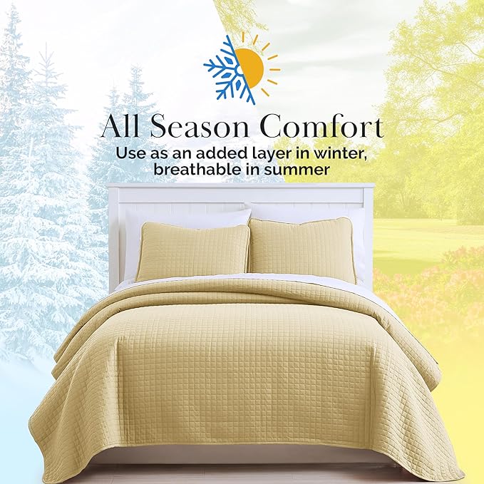 Southshore Fine Living, Inc. King Quilt Bedding Set, Soft, Lightweight Quilt, King Size Coverlet Sets with Shams, Pet Hair Resistant Bedding, Quilted Comforter with 2 Pillow Shams, Gold Quilts