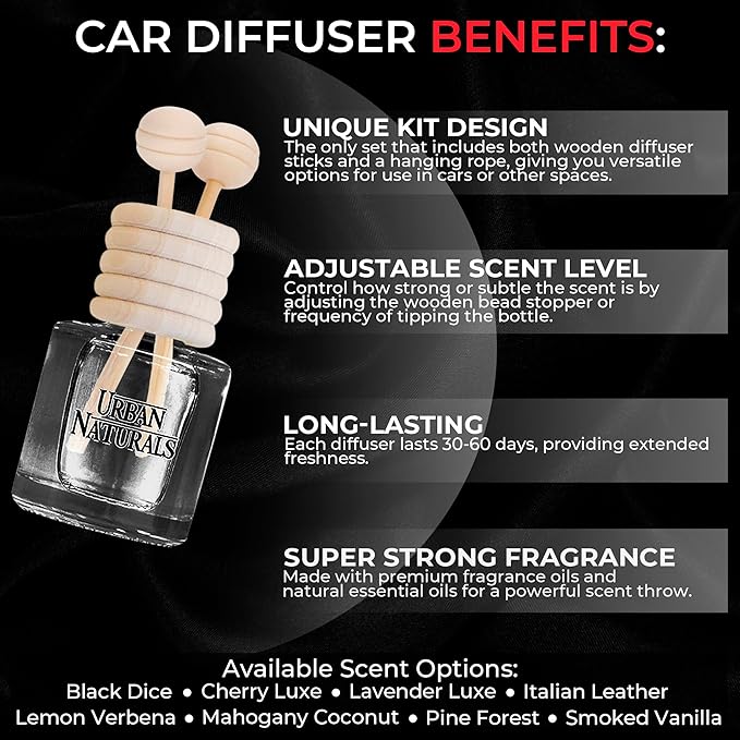 Cherry Luxe Hanging Car Air Freshener and Essential Oil Diffusers with Vent Clips - 25-Pack Automobile Aromatherapy Diffuser Bottles - Kit Ideal for Resale, Gifts & Party Favors