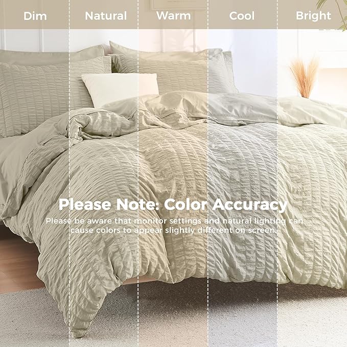 HYMOKEGE Light Linen California King Comforter Set Seersucker 7 Pieces, All Season Luxury Bed in a Bag for Bedroom, Bedding Set with Comforter, Sheets, Pillowcases & Shams