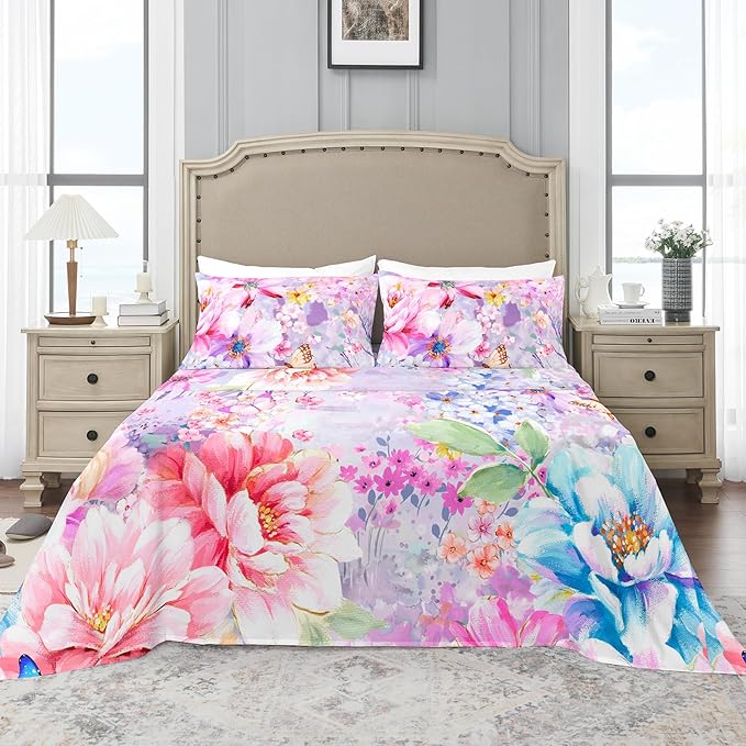YIYEA King Size Pillow Cases Set of 2, Ultra Soft Double Brushed Microfiber Pillowcases King, Floral Bed Pillow Covers, Fade Resistant, Easy Slip-On (20"x36")