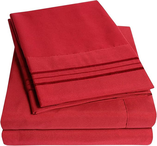 1500 Supreme Collection Extra Soft RV Short Queen Sheets Set, Red - Luxury Bed Sheets Set with Deep Pocket Wrinkle Free Hypoallergenic Bedding, Over 40 Colors, RV Short Queen Size, Red