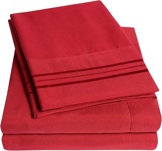 1500 Supreme Collection King Sheet Sets Red - Luxury Hotel Bed Sheets and Pillowcase Set for King Mattress - Extra Soft, Elastic Corner Straps, Deep Pocket Sheets, King Red