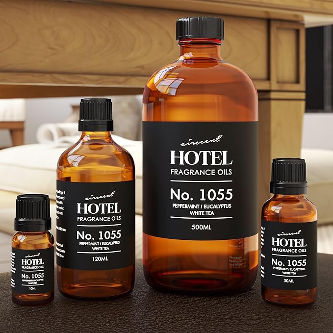 AirScent Hotel Diffuser Oil No. 1055 Inspired by Energize Hotel Scent - Peppermint Eucalyptus White Tea - Fragrance Oil Blend for Ultrasonic and Waterless Diffusers and Crafting - 500 mL