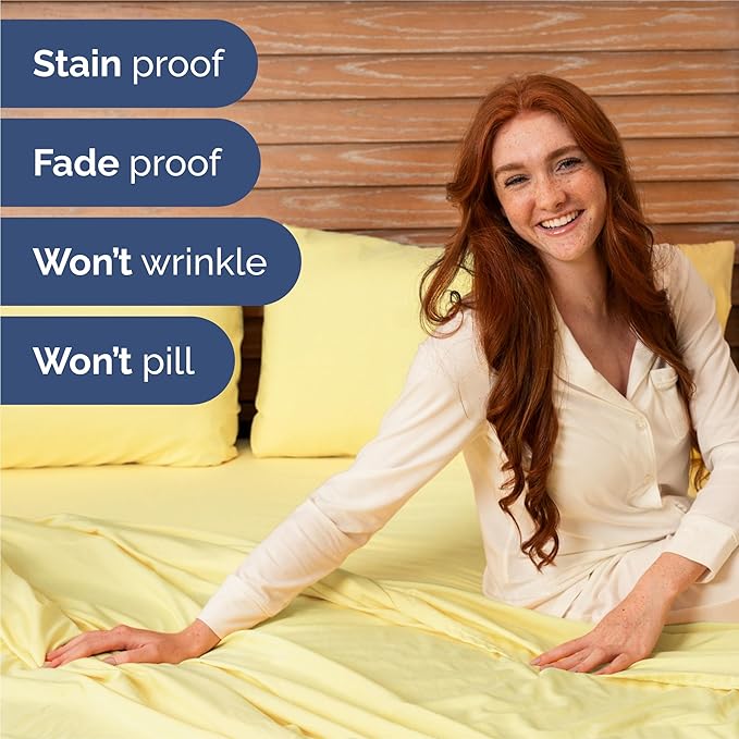 Split King 7 Piece Sheet Set - Comfy, Breathable & Cooling - Soft Hotel Luxury Bedding for Women, Men, Kids, Teens and Children - 1 Flat & 2 Fitted Sheets & 4 Pillowcases with Deep Pockets - Yellow