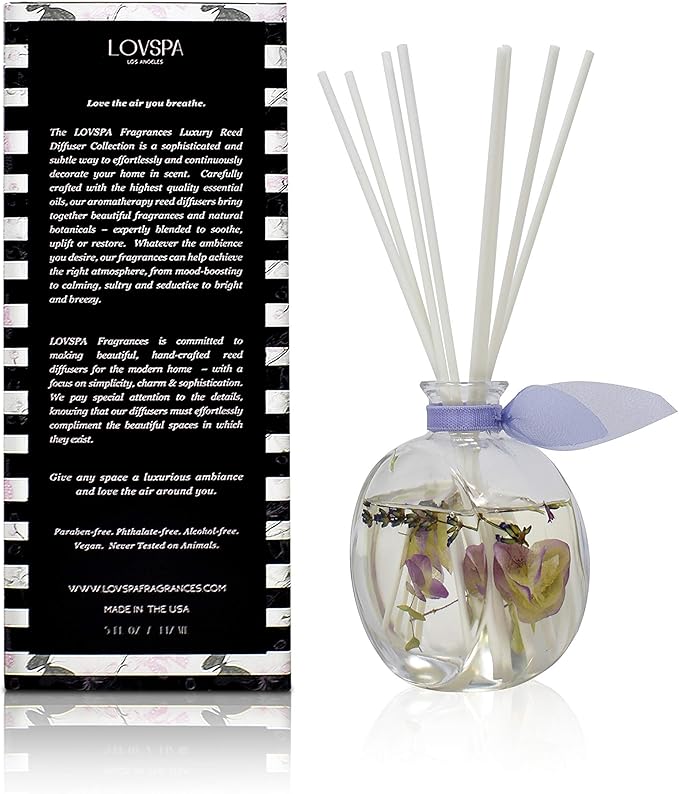 Reed Diffuser Set, Spa Lavender Scented Oil Diffuser with Sticks, Home Fragrance Accessories for Bathroom Shelf Decor, Aroma Diffusers for Home or Office Desk, USA Made