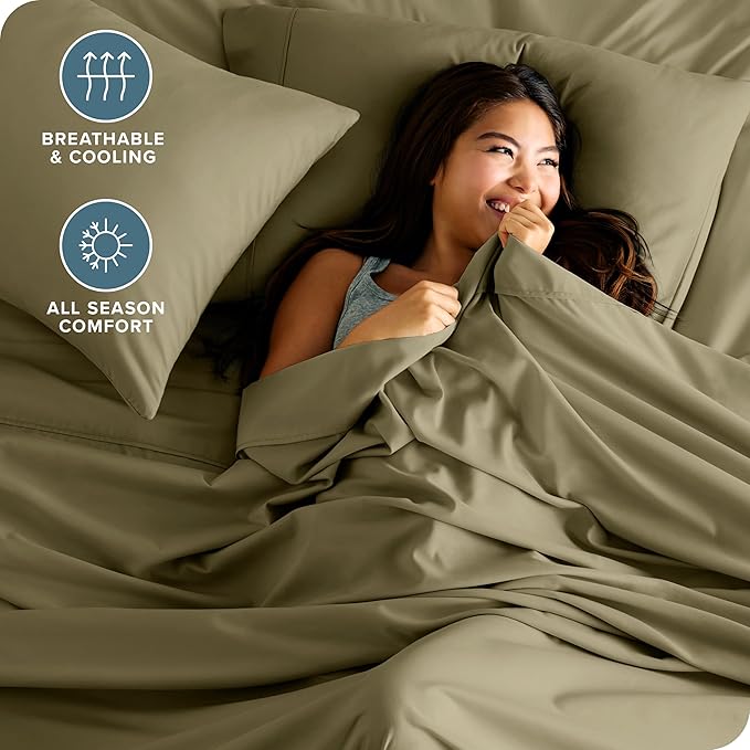 Bare Home Twin XL Sheet Set - 1800 Ultra-Soft Microfiber Twin Extra Long Bed Sheets - Double Brushed - Deep Pockets - Easy Fit - 3 Piece Set - Bedding Sheets & Pillowcases (Twin XL, Olive)