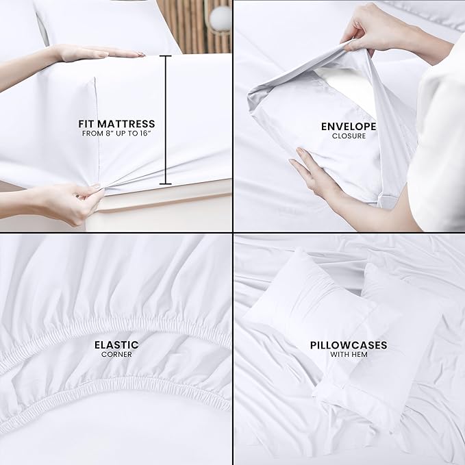 Utopia Bedding Queen Bed Sheets Set - Pack of 2 Sheet Sets - Perfect for Spa, Hotel, & Guest Bedroom - Brushed Microfiber - Shrinkage and Fade Resistant - Easy Care (White)