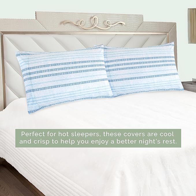 Elegant Comfort Ultra Soft Set of 2 Striped Print Pillowcases - 1500 Premium Hotel Quality Microfiber, Soft and Smooth Envelope Closure 2-Piece Pillow Covers - King, Traci Aqua