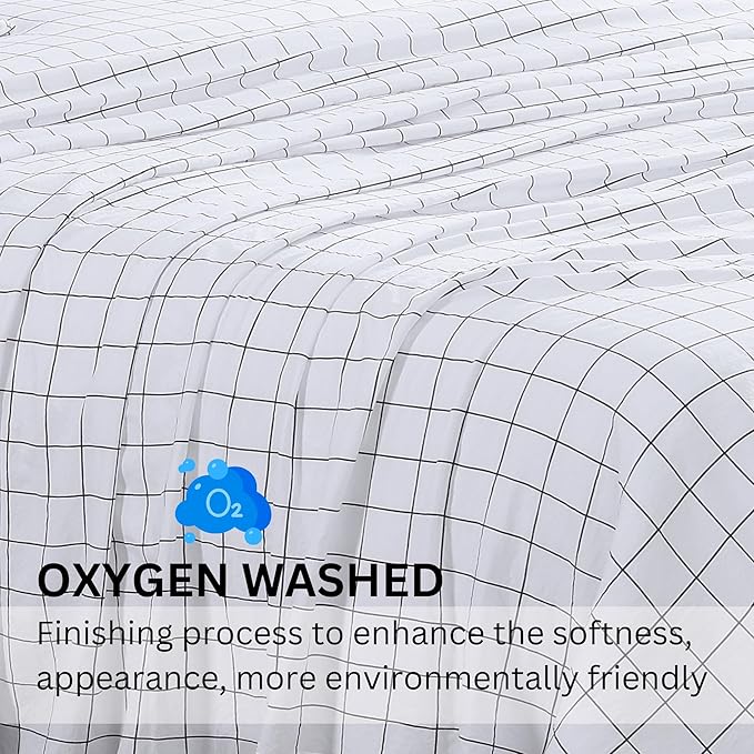 Casa Platino Bed Sheets California King Size, Pre-Washed Ultra Soft & Breathable California King Bed Sheets Set, 100% Hydro-Brushed Microfiber Cooling Sheets Deep Pocket - Windowpane