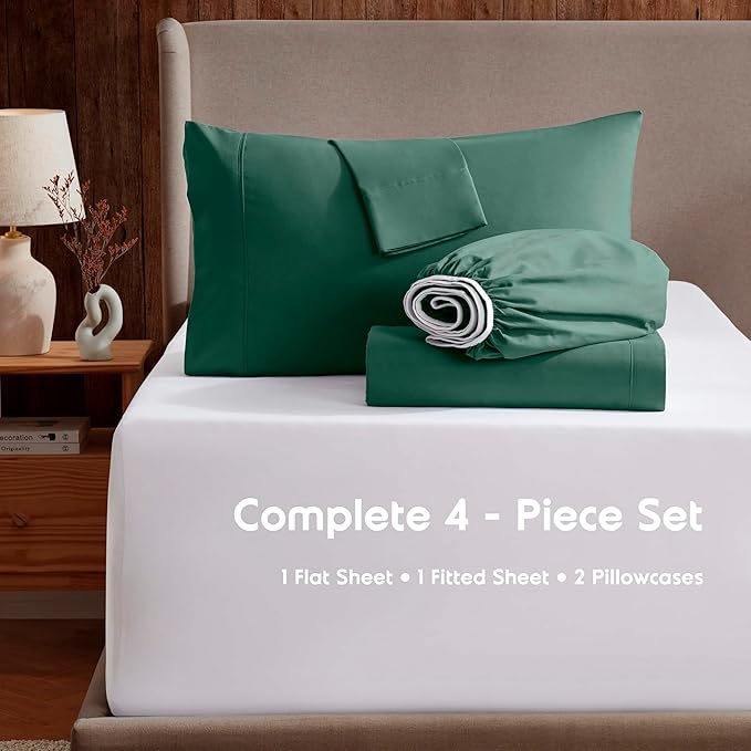 Nestl Extra Deep Twin XL Sheet Set - 4 Piece Breathable & Cooling Sheets - Hotel Luxury Bedding Set w/18-24 Inch Deep Pockets - Easy & Secure Fit - Super Soft, Wrinkle Free & Comfy - Dark Green