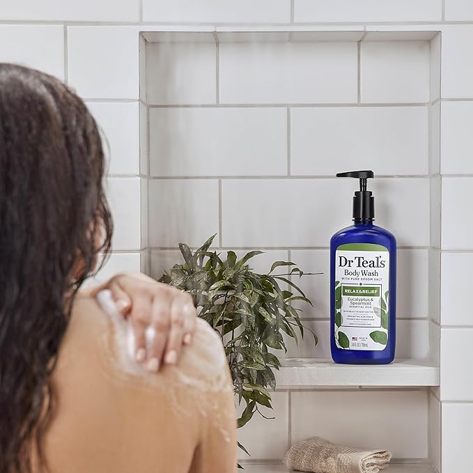 Dr Teal's Body Wash with Pure Epsom Salt, Relax & Relief with Eucalyptus & Spearmint, 24 fl oz (Pack of 4)