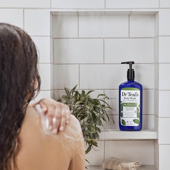 Dr Teal's Body Wash with Pure Epsom Salt, Relax & Relief with Eucalyptus & Spearmint, 24 fl oz (Pack of 2)