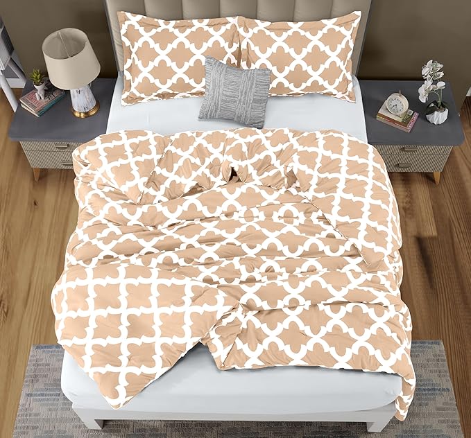 Utopia Bedding King Comforter Set Beige, Printed Comforters King Size, 3 Piece Lightweight All Season Down Alternative Bedding Set with 1 Comforter (90 x 102 in) and 2 Pillow Shams (20 x 36 in)