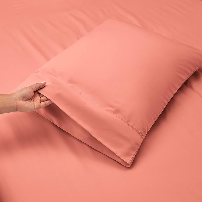 Hearth & Harbor Extra Deep Pocket King Size Sets - Fits Mattress 18-24 Inches Deep - Extra Deep Pocket Sheets - 6 Piece King Size - Misty Rose