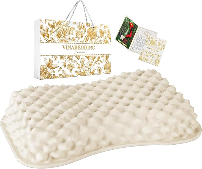 Velisse Natural Latex Pillow | Ergonomic Peanut Shape for Side and Back Sleepers | Deep-Tissue Massage Surface | 100% Pure Vietnam Latex | 15" × 23.6" | Premium Gift Box