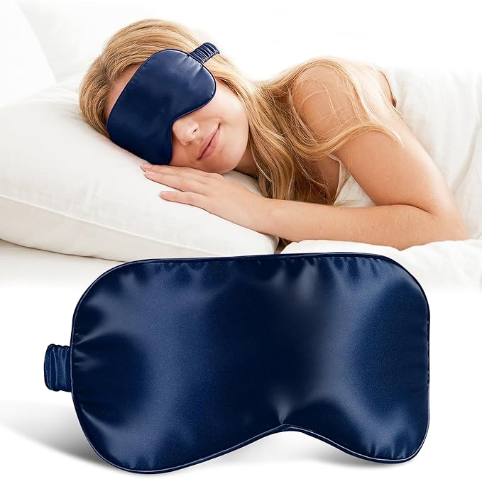 ZLYC 100% Mulberry Silk Sleep Mask Pressure-Free Eye Cover Soft Light Blocking Blindfold for Travel & Nap, Solid Navy
