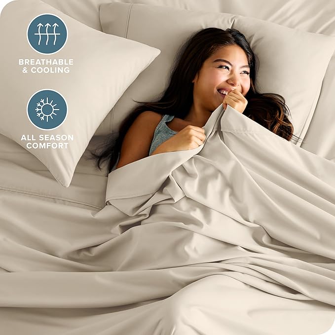 Bare Home Split California King Sheet Set - 1800 Ultra-Soft Microfiber Bed Sheets - Double Brushed - Deep Pockets - Easy Fit - 5 Piece Set - Bed Sheets (Split Cal King, Sand)